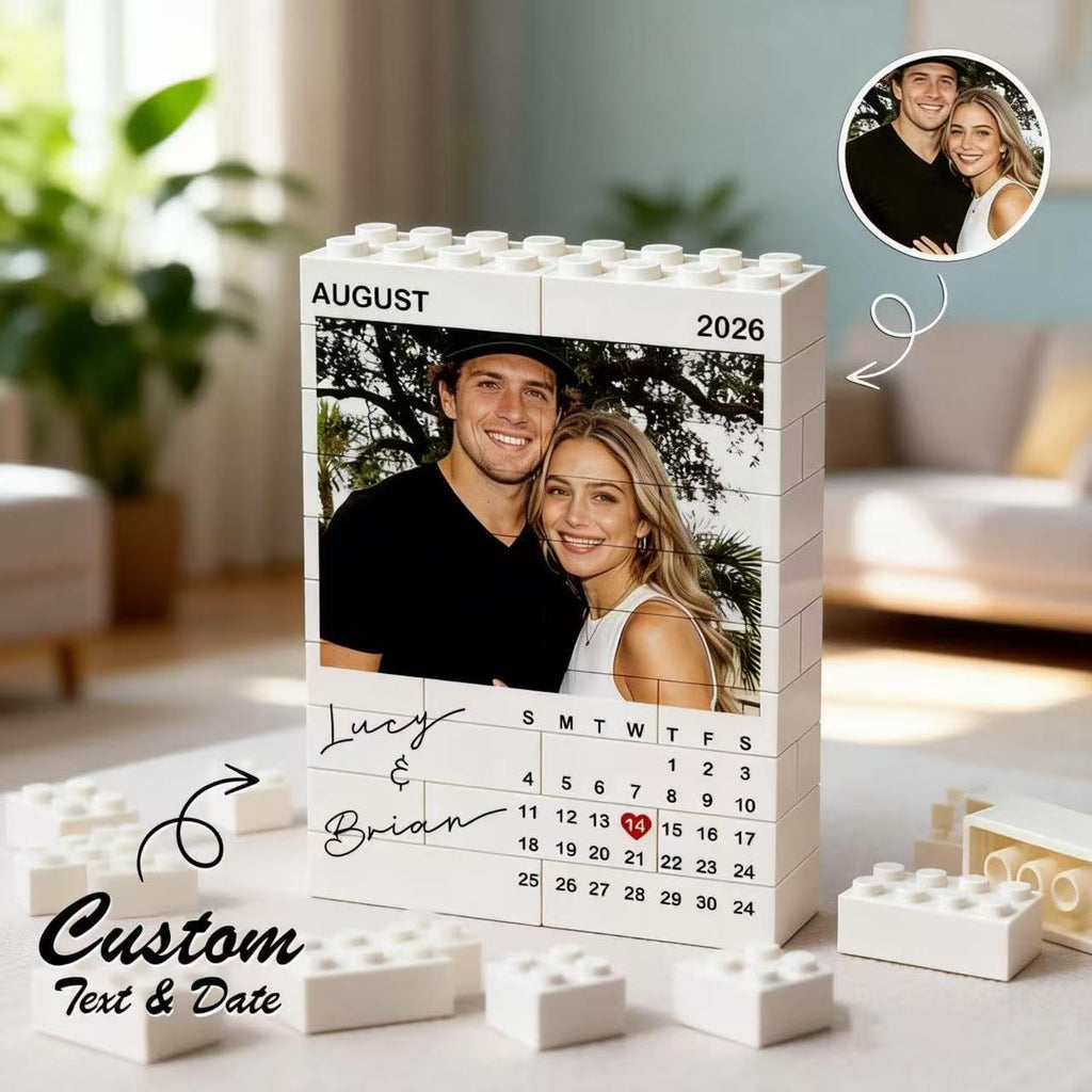 Custom Couple Photo Building Blocks, Personalized Bricks Puzzle with Pictures, Home Decor Photo Frame Anniversary Birthday Valentines Gifts for Women, Wife, Men, Her, Him, Couples