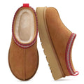 HOWILIM Genuine Suede Platform Slippers for Women Fuzzy Winter Warm Shoes Indoor Outdoor