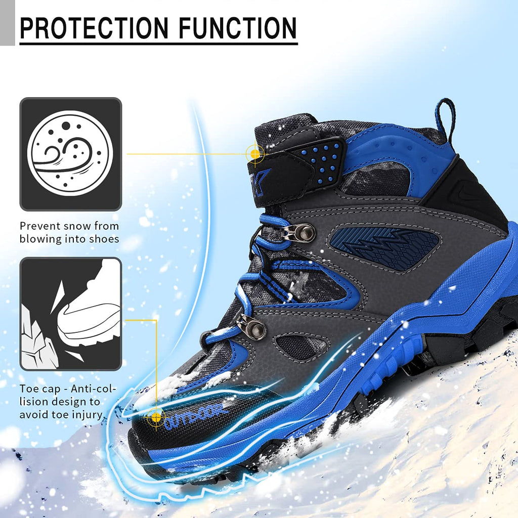 Littleplum Boys Snow Boots Winter Waterproof Antiskid Boots Hiking Outdoor Shoes for Kids(Toddler/Little Kid/Big Kid) Black Blue Big Kid Size 5.5