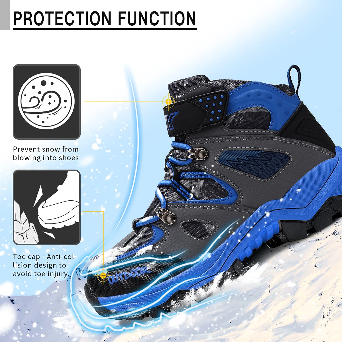 Littleplum Boys Snow Boots Winter Waterproof Antiskid Boots Hiking Outdoor Shoes for Kids(Toddler/Little Kid/Big Kid) Black Blue Big Kid Size 5.5