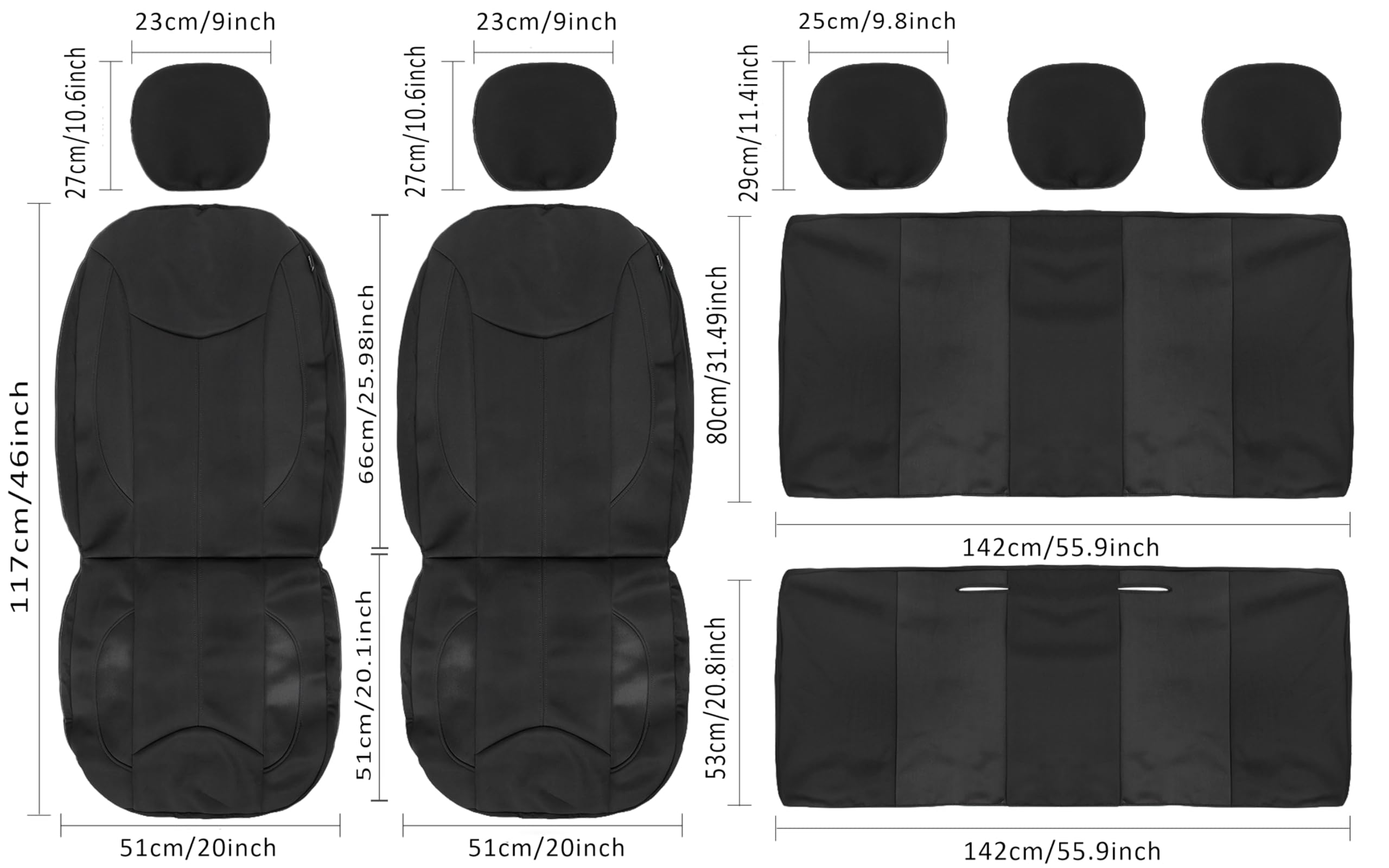 CAROMOP Waterproof Car Seat Cover Full Seats, Neoprene Seat Covers for Cars,Split Bench Compatible Car Interior Covers, Universal Fit Most Car Sedan Truck SUV(Black)
