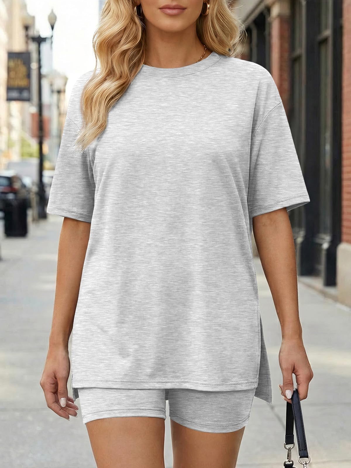 LILLUSORY Womens Lounge Sets Shorts 2 Piece Matching Pajamas Summer Travel Cruise Outfits 2026 Casual Oversized Sweatsuits Gym Workout Spring Clothes Grey XL