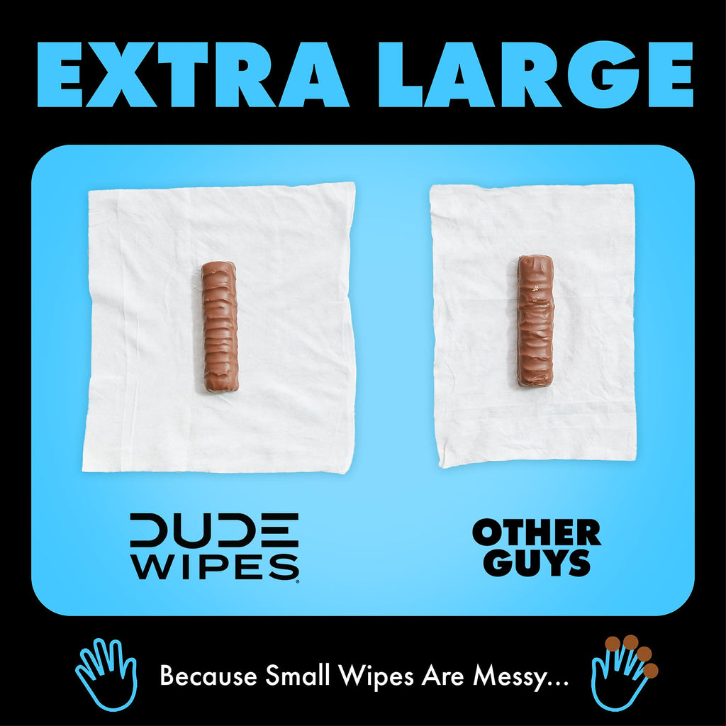 DUDE Wipes Unscented Flushable Wipes - Extra-Large Adult Wet Wipes for Sensitive Skin - 3 Pack (144 Count) - Infused with Vitamin E and Aloe - Septic and Sewer Safe
