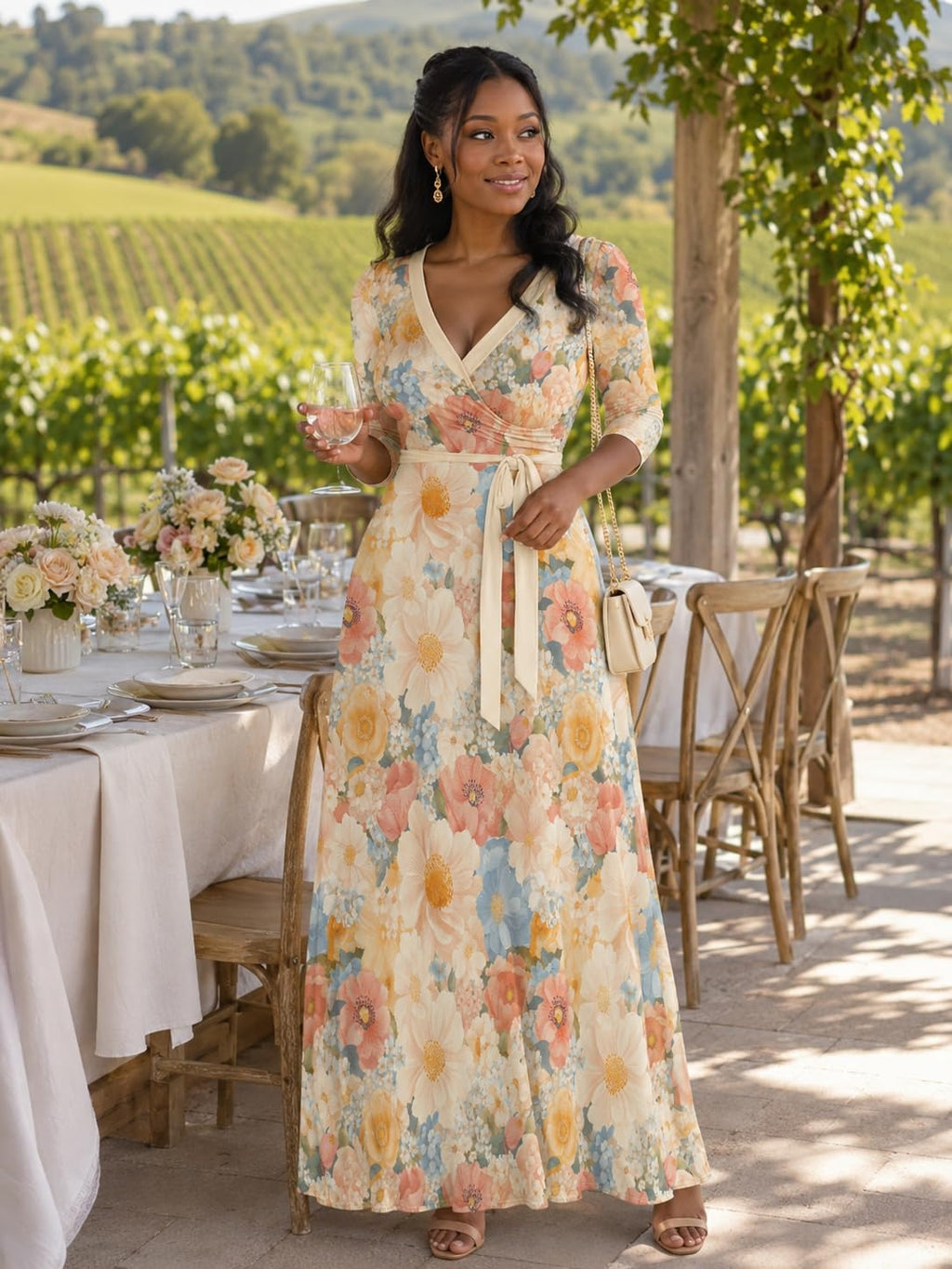 PinkPatty Plus Size Maxi Dress for Women Casual V Neck 3/4 Sleeve Boho Printed Long Dress with Pockets (Floral11 2XL)