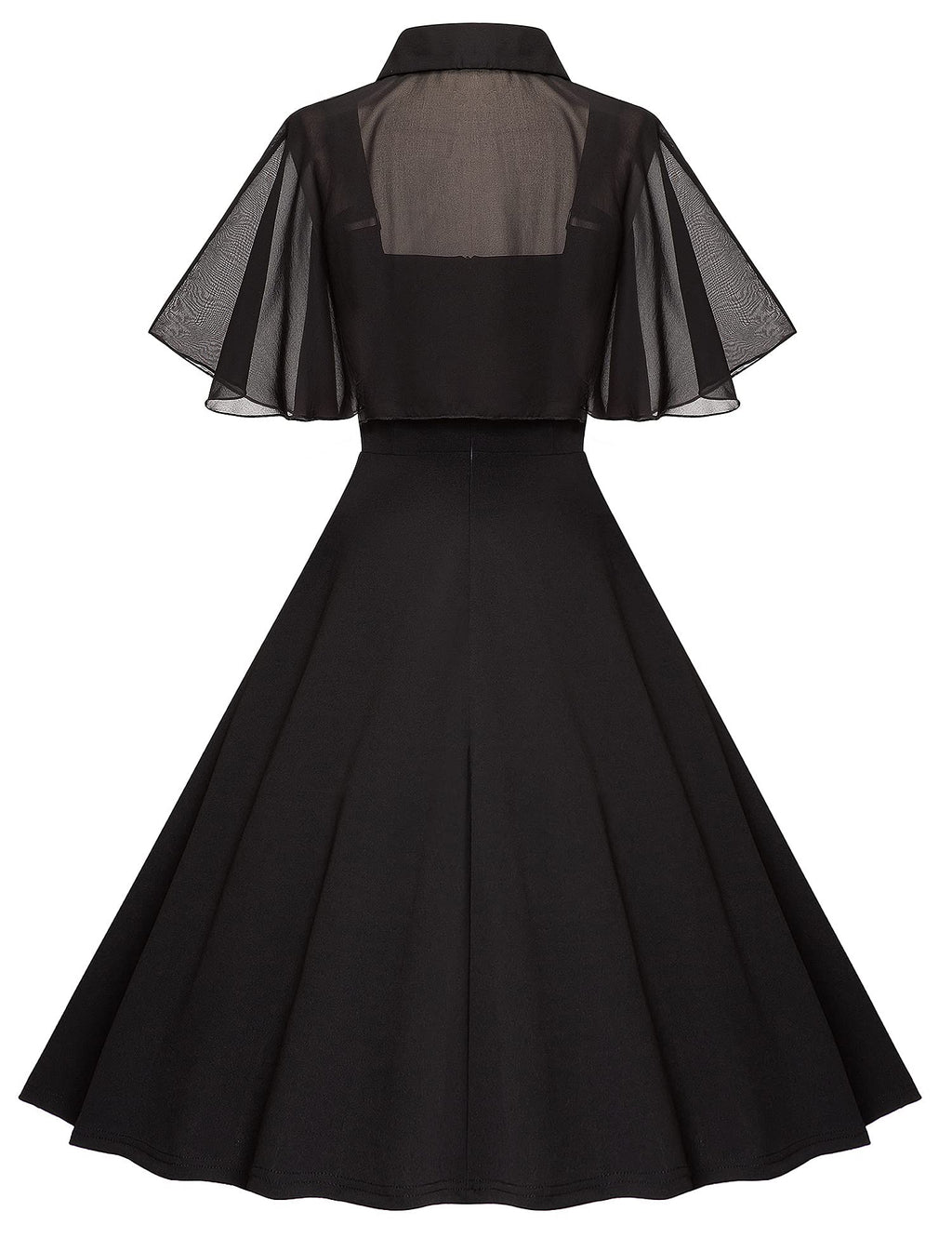 Milreason 1950s Dresses for Women Vintage Goth Swing Cocktail Dress with Pockets and Chiffon Shawl Black