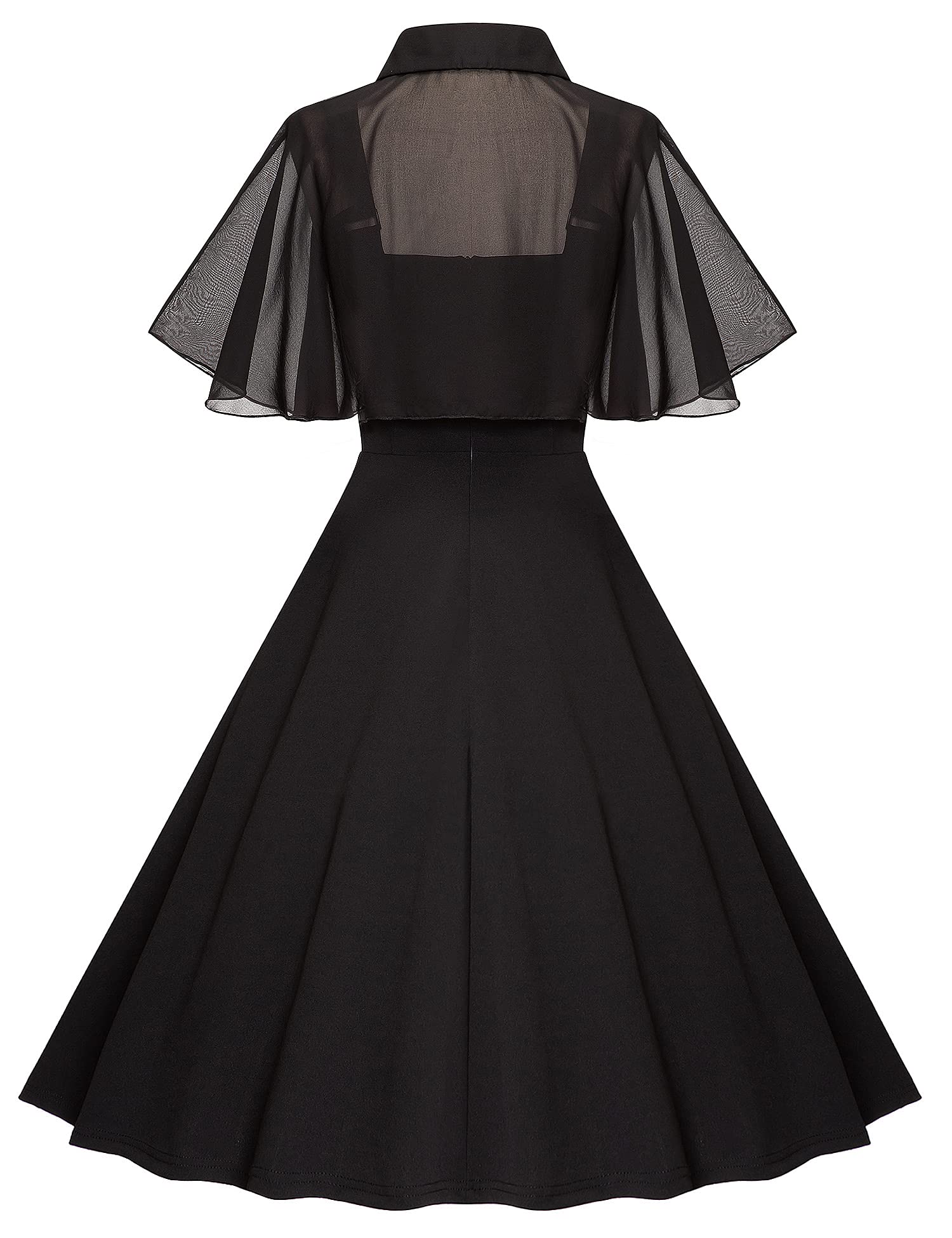 Milreason 1950s Dresses for Women Vintage Goth Swing Cocktail Dress with Pockets and Chiffon Shawl Black