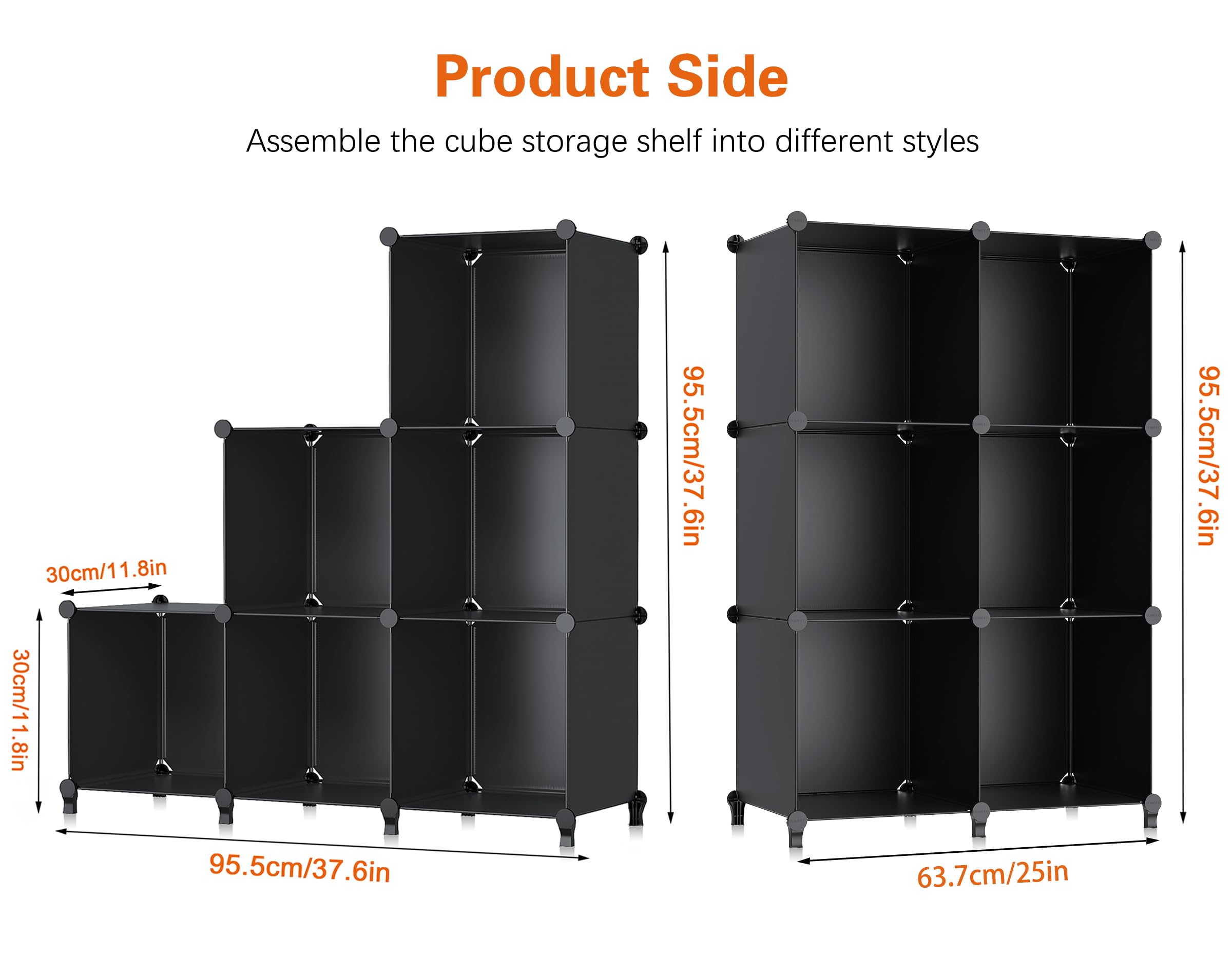 6-Cube Storage Organizer, Closet Organizer Storage Cabinet Shelf Bookcase Bookshelf with Metal Hammer, Storage Cubes Organizer Cabinet for Kids, Closet, Bedroom, Bathroom(11.8x11.8x11.8 inch)Black
