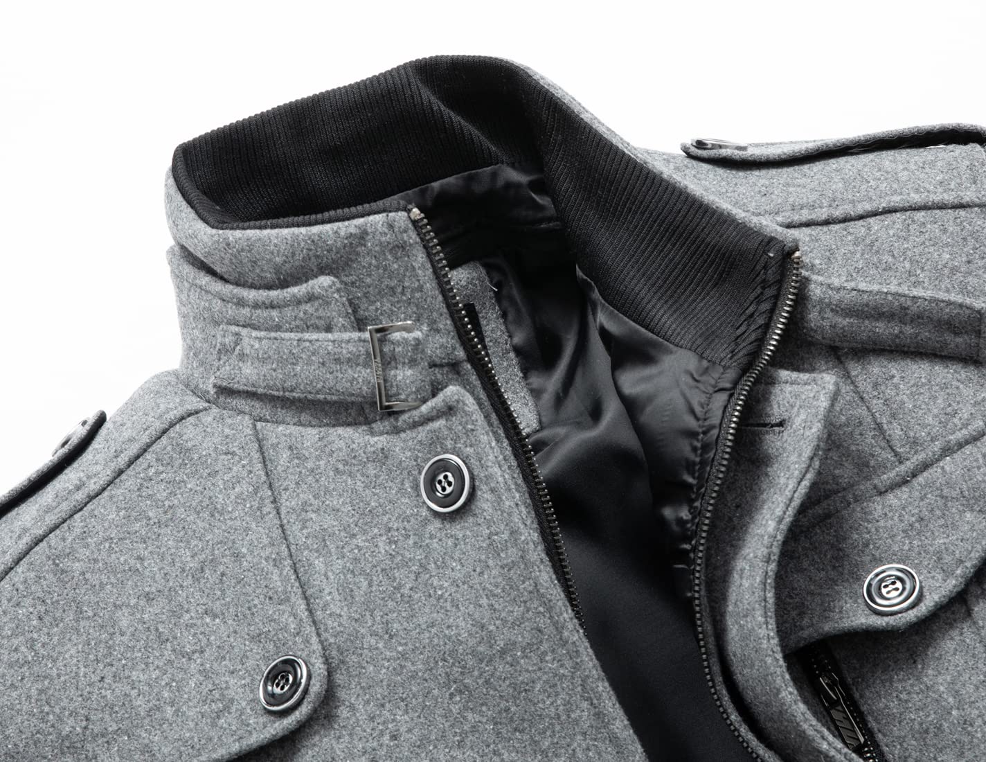 chouyatou Men's Winter Stylish Wool Blend Single Breasted Military Peacoat (Medium, Solid-Grey)