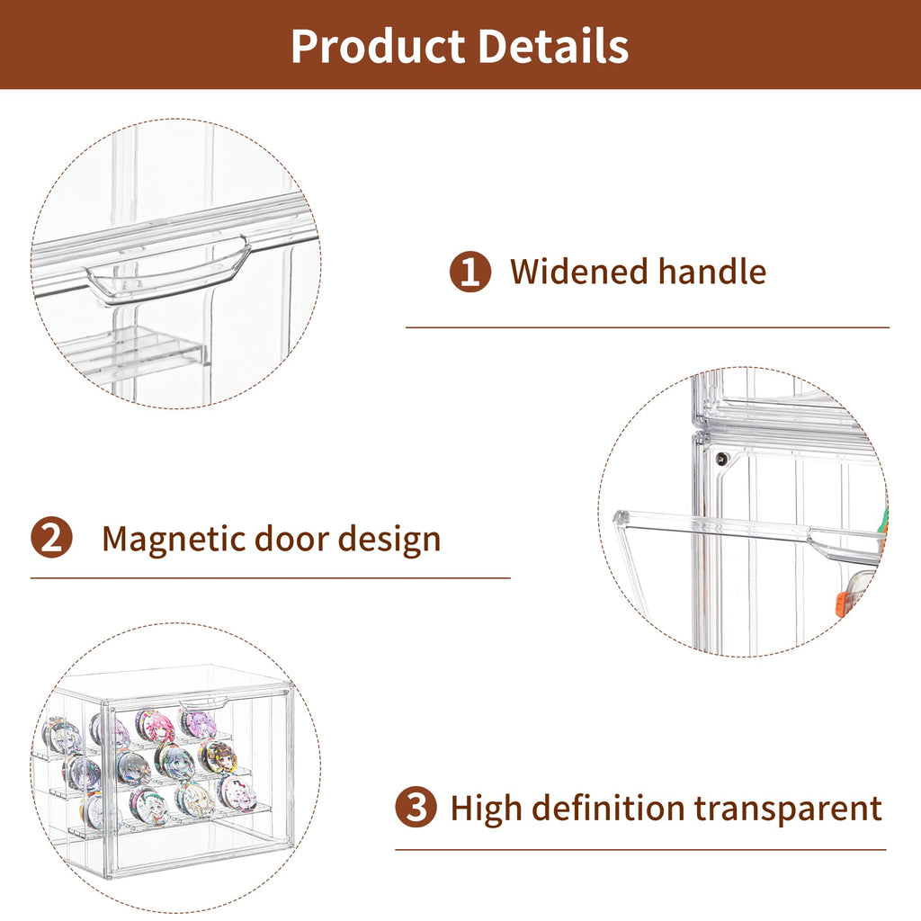 Clear Acrylic Display Case Upgrade 4 Tier Figure Display Case with 3 Movable Dividers, Stackable Display Box Showcase with Magnetic Door for Collectibles (Large-2pack)