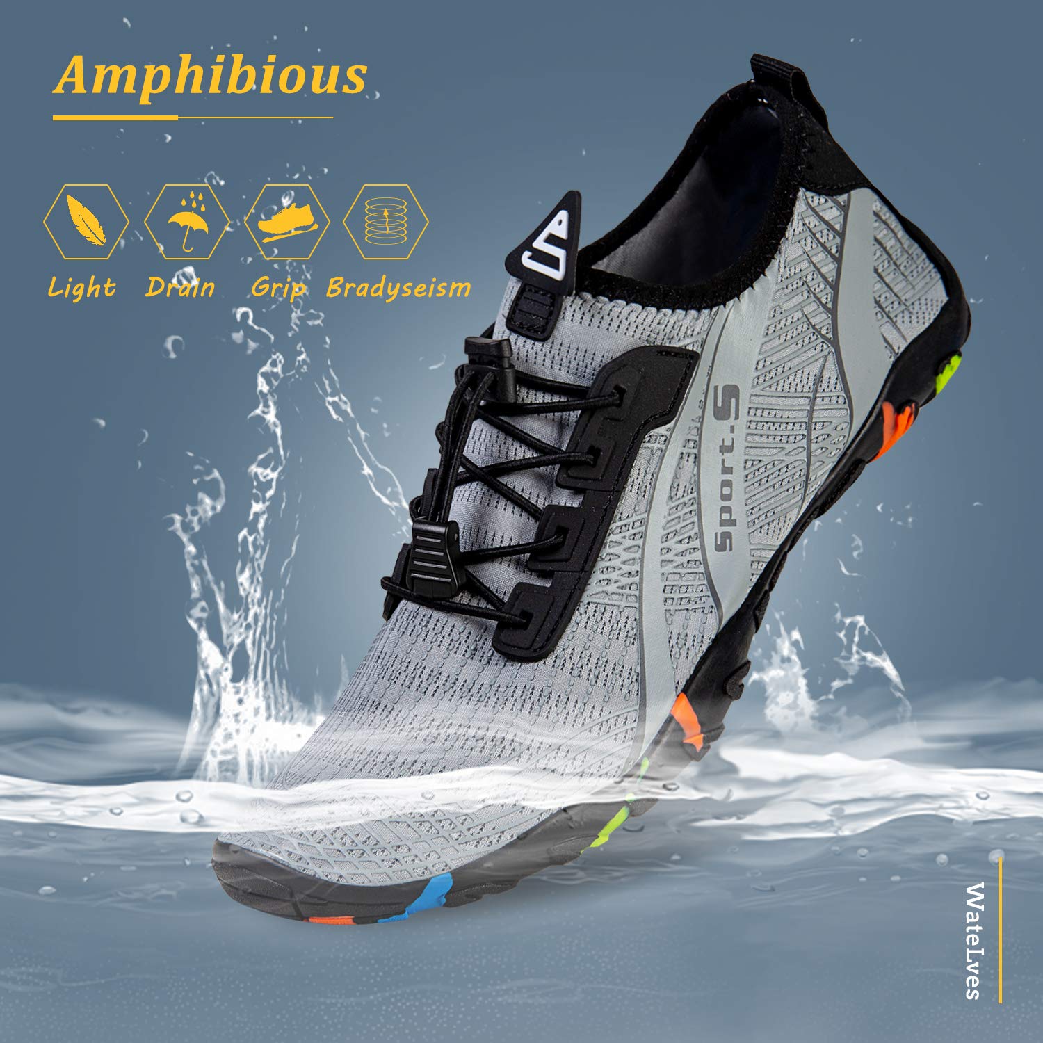 WateLves Water Shoes Mens Womens Beach Swim Shoes Quick-Dry Aqua Socks Pool Shoes for Surf Yoga Water Aerobics (C/Light Gray, 43)