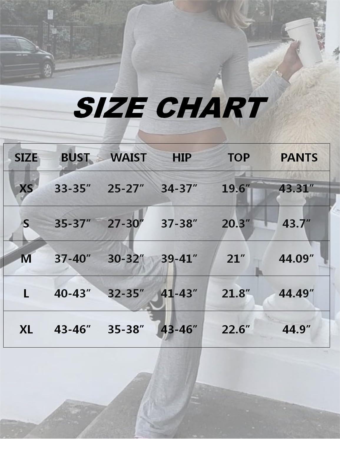 AYWA Women's 2 Piece Outfits Foldover Flare Pants Long Sleeve Crew Neck T-shirt Fitted Pajama Sets (Jet Black, Medium)