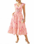 GRACE KARIN Women's Summer Floral Maxi Dress 2026 Ruffle Sleeve Smocked Sundress Flowy Wedding Guest Long Dresses Orange Floral L