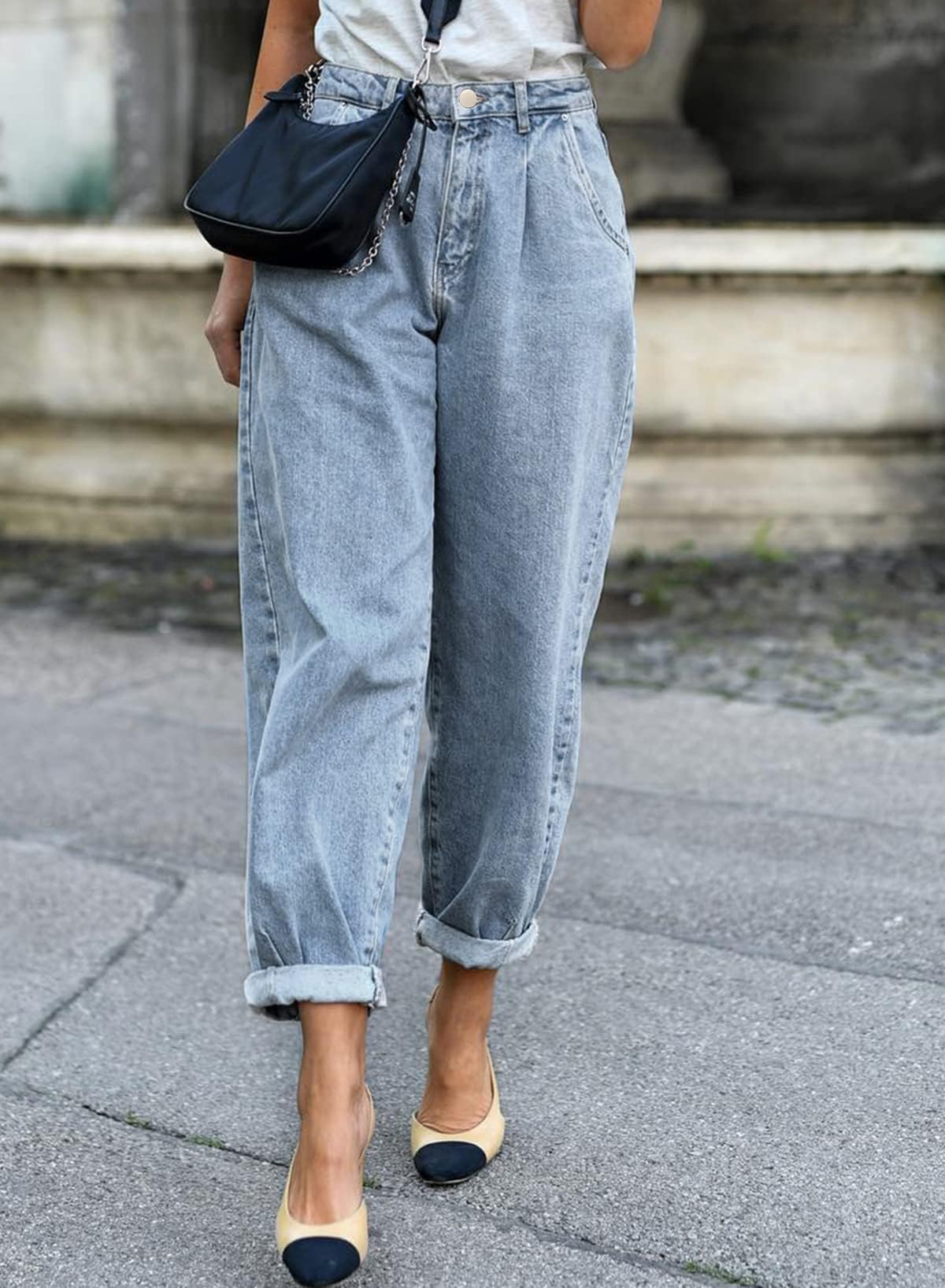 Astylish Jeans for Women High Waisted Baggy Boyfriend Crop Teen Girls Barrel Denim Pants Sky Blue Size 12