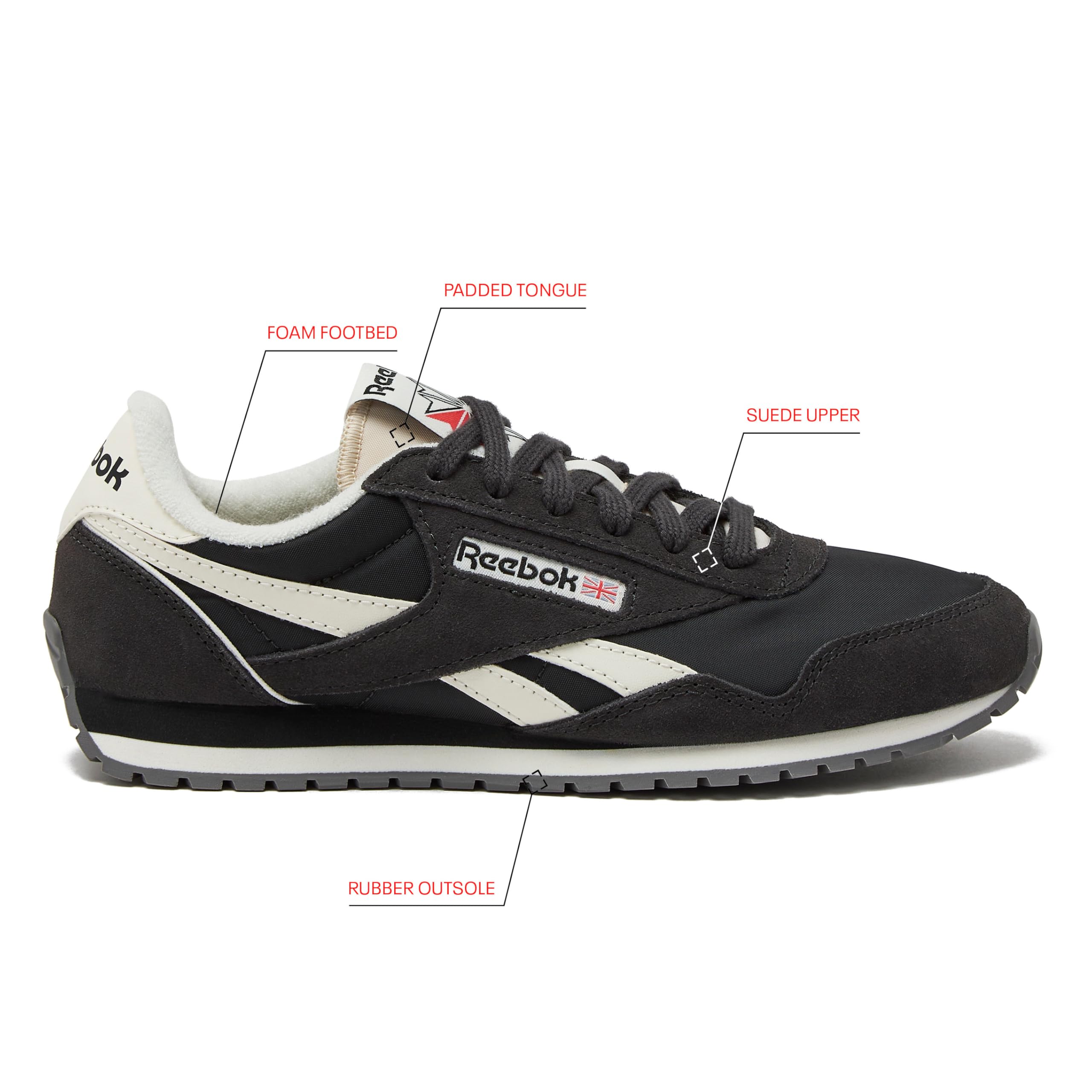Reebok Women's Classic AZ Legacy Sneakers for Women, Casual Athletic Womens Shoes, Washed Black/Washed Black/Chalk, 7