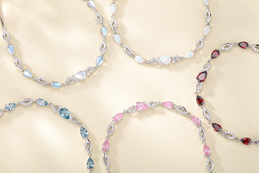FANCIME January Birthstone Teardrop Garnet Tennis Bracelet for Women, Sterling Silver 9x7mm main Gemstone Bolo Adjustable Chain Bracelet Fine Jewelry Birthday Gifts for Women Mom Wife Her