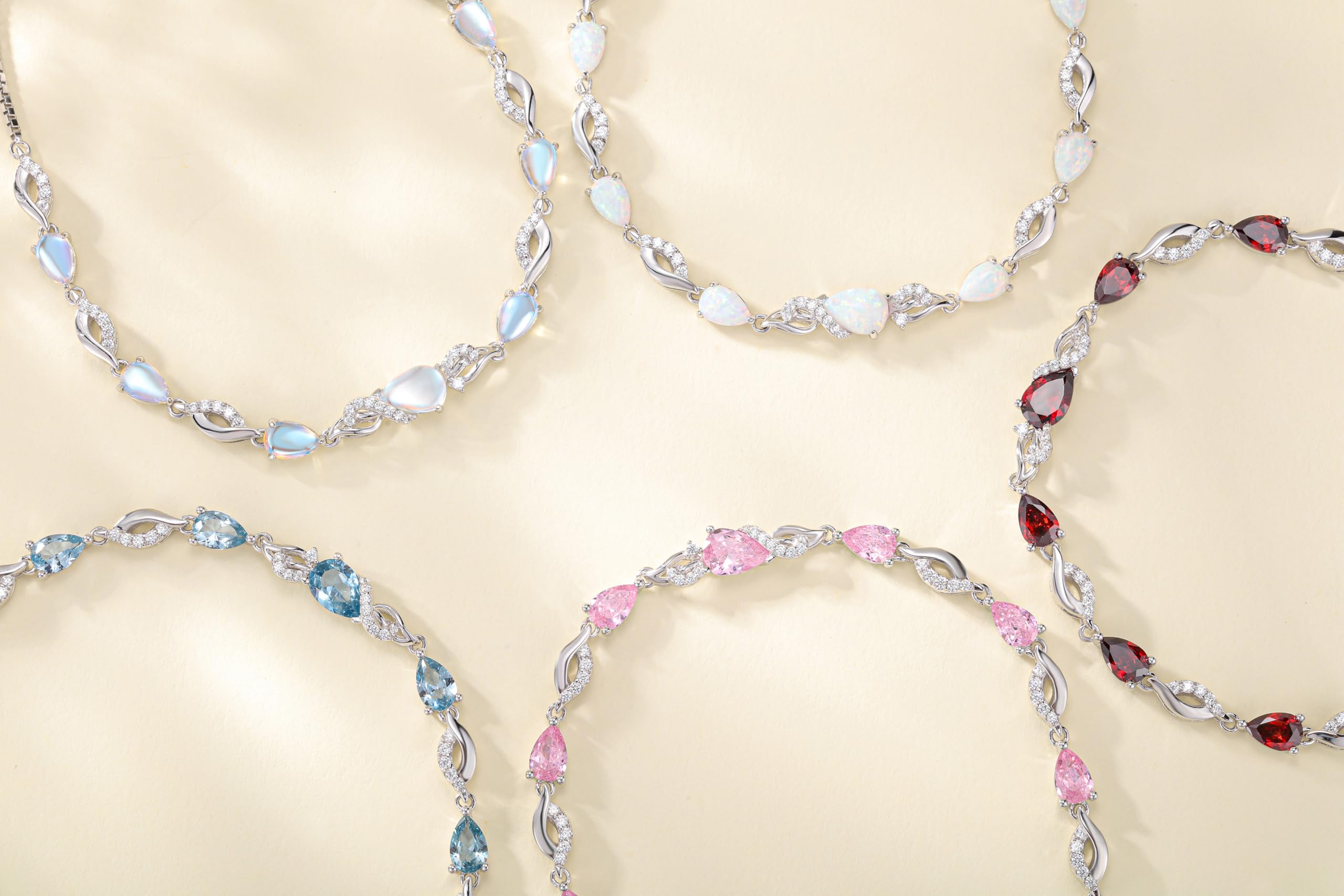 FANCIME January Birthstone Teardrop Garnet Tennis Bracelet for Women, Sterling Silver 9x7mm main Gemstone Bolo Adjustable Chain Bracelet Fine Jewelry Birthday Gifts for Women Mom Wife Her