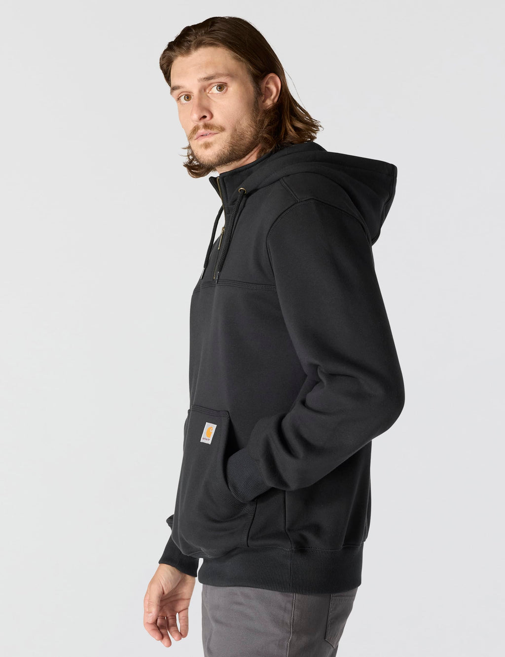 Carhartt Men's Rain Defender Paxton Heavyweight Hooded Zip Mock Neck Sweatshirt,Black,Large