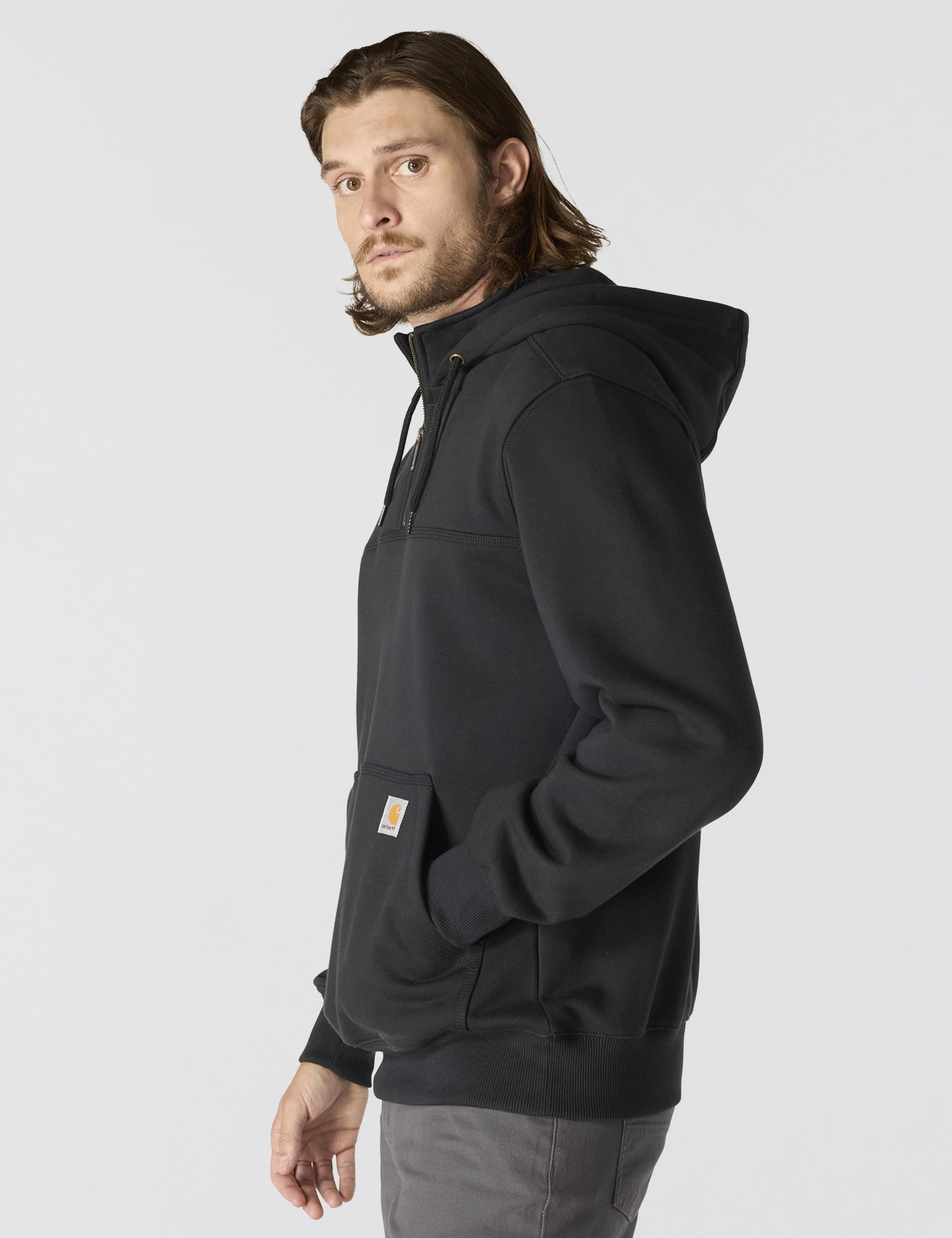 Carhartt Men's Rain Defender Paxton Heavyweight Hooded Zip Mock Neck Sweatshirt,Black,Large
