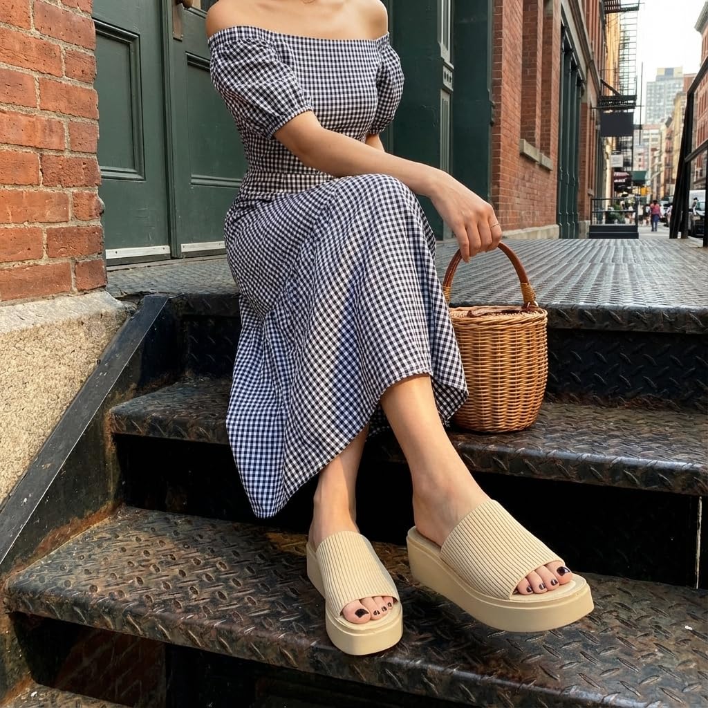 CUSHIONAIRE Pim Wedge Chunky Platform Womens Sandals with Firm Knit Upper & Memory Foam Summer Sandals for Women 2026, TAUPE 9.5