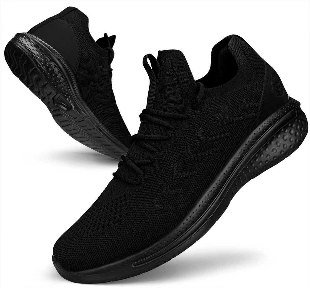 Pujcs Slip on Sneakers Mens Tennis Shoes Work Shoes Lightweight Walking Sneakers Running Shoes for Gym Sports Atheletic Workout All Black Size 9