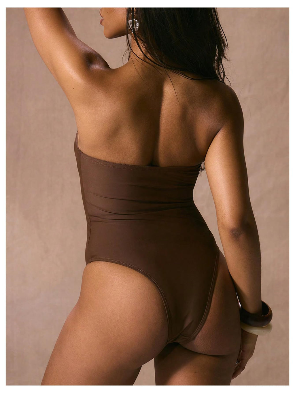 WDIRARA Women's One Piece Swimsuit Strapless Bandeau Bathing Suits Tummy Control Swimwear Coffee Brown X-Small