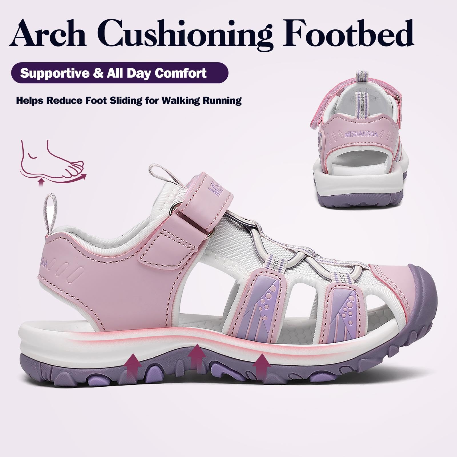 Mishansha Girls Boys Hiking Sandals, Closed Toe Water Sandals for Kids, Non-Slip Lightweight Outdoor Sport Sandal with Adjustable Strap Little Kid 12 Violet