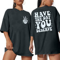 ASTANFY Oversized Tshirts for Women: Deserve Day Shirt Funny Skeleton Shirts Casual Oversized Graphic Tees Tops Grey
