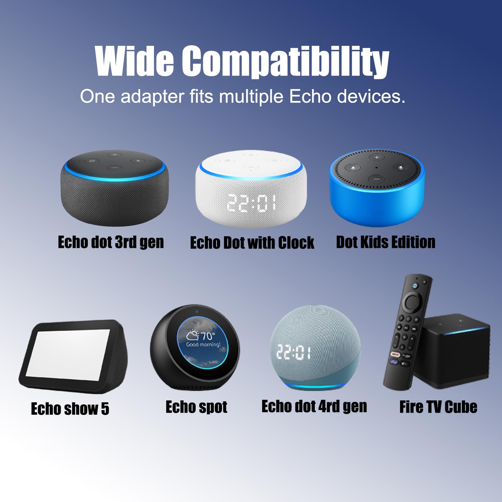 AZJCKEW 15W Power Adapter Charger, Compatible with Echo Dot 3rd/4th/5th Gen Echo Show 5 (1st & 2nd Gen) Echo Pop Kids Edition Smart Speaker DC Charger Cord, 6.6FT Long Cable – Black