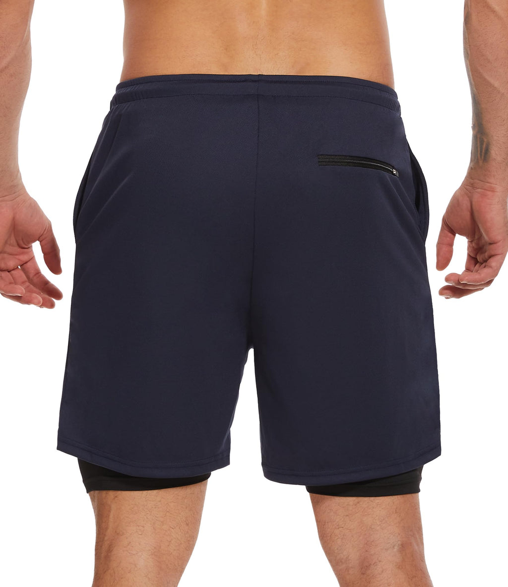 Kinglaman 4 Pack Mens 2 in 1 Running Workout Shorts with Liner, Gym Athletic Quick Dry Sport Shorts with Pockets 2 Black 1 Blue 1 Gray Large
