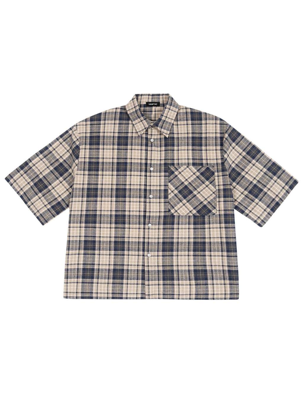 Mens Button Down Shirts - Short Sleeve Boxy Shirt, Plaid & Striped Tops Blue
