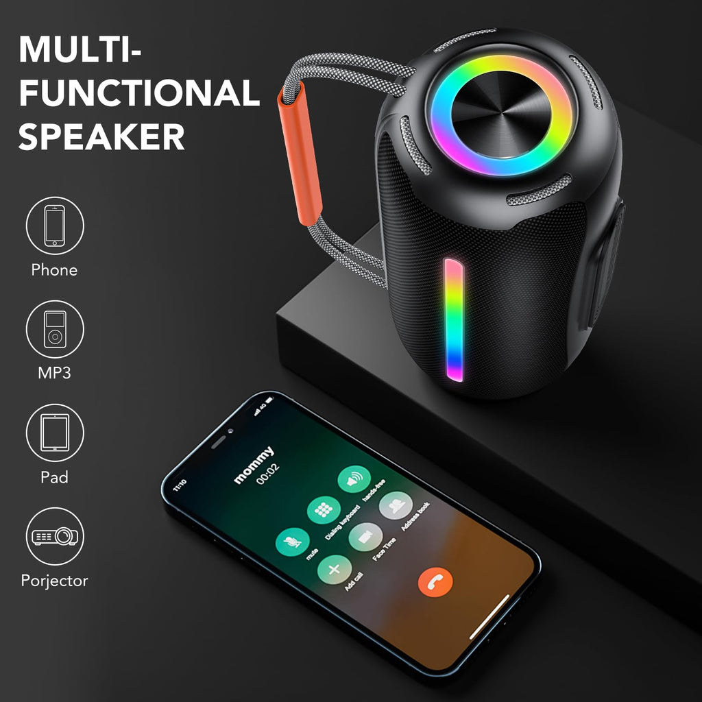 aowoka Bluetooth Speaker Portable Wireless Bluetooth Speakers with HD Stereo Sound, BT 5.4 TWS Pairing, IPX7 Waterproof, 30H Battery Life with Led Light for Outdoor/Party/Sport/Travel/Gifts