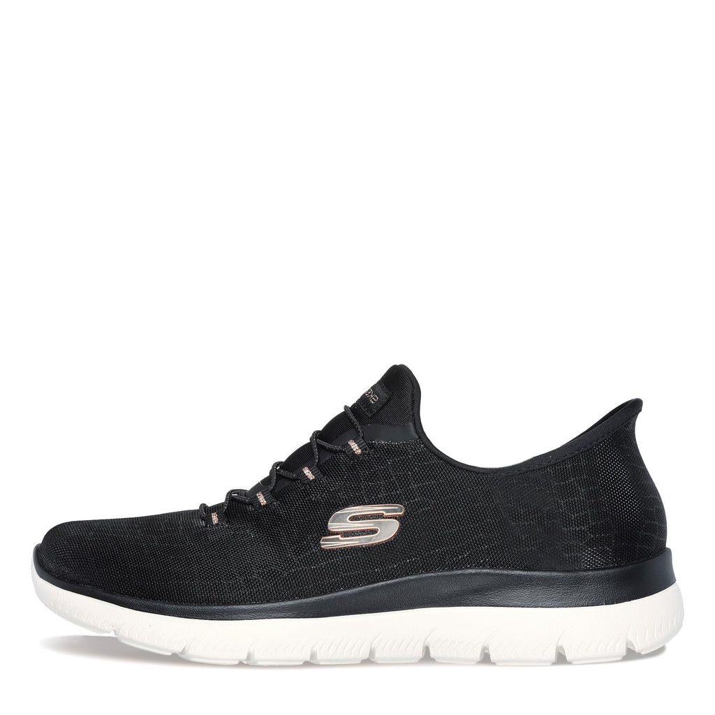 Skechers Women's Hands Free Slip-ins Summits Classy Night Sneaker, Black Rose Gold, 7