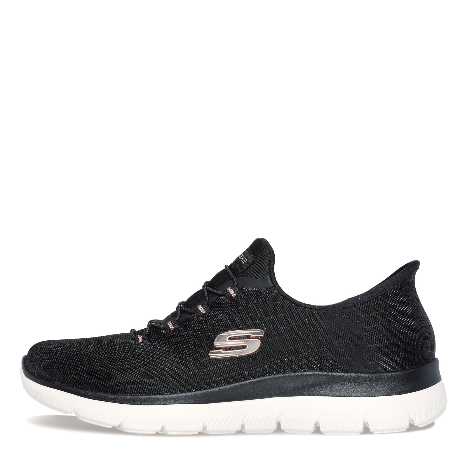 Skechers Women's Hands Free Slip-ins Summits Classy Night Sneaker, Black Rose Gold, 7