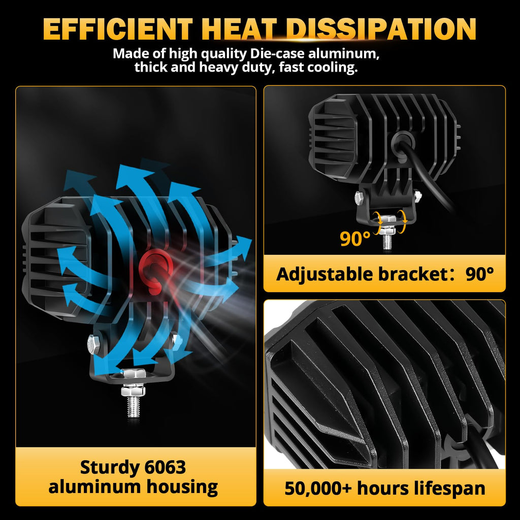 Auxbeam 4in 60W LED Pod Light for Truck, Super Bright Spot Beam 2Pcs Cube Offroad Light Bar for ATV UTV SUV Boat Jeep