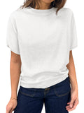 Saodimallsu Womens Short Sleeve Sweater Casual Basic Crew Neck Loose Knit Pullover Tops Summer Lightweight Blouses White