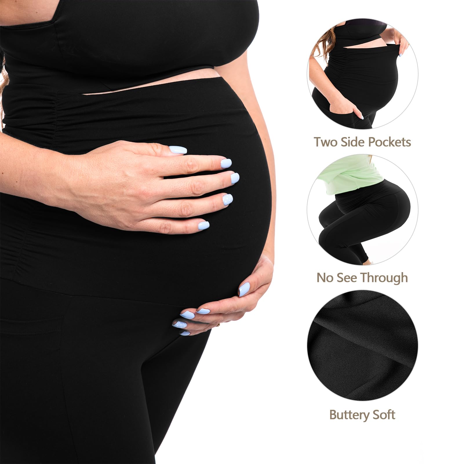 Walifrey Women's Maternity Leggings with Pockets Over The Belly,Pregnancy Yoga Pants Activewear Workout Leggings Burgundy M