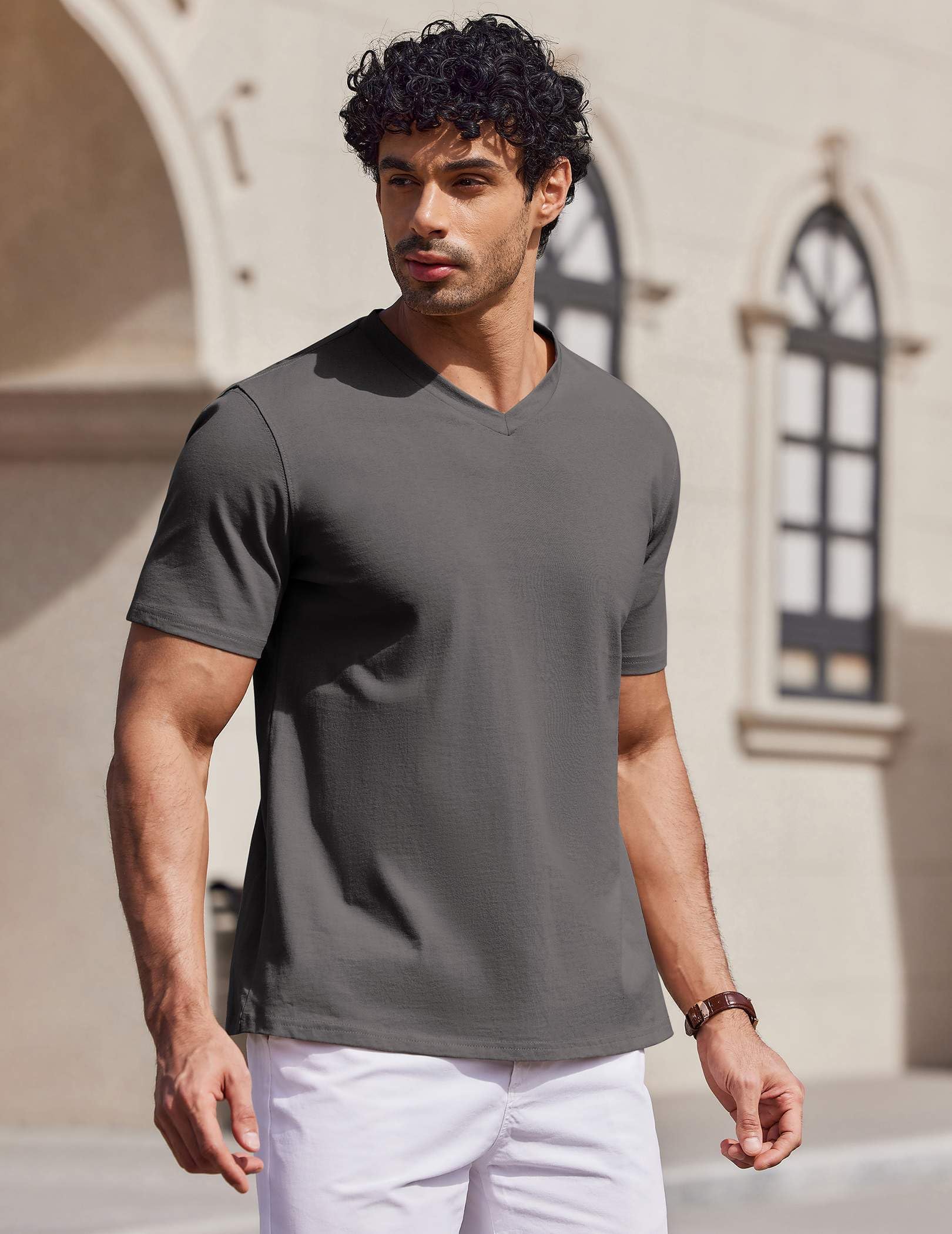 COOFANDY T Shirt for Men Short Sleeve T Shirts Plain Casual Classic Tee Tshirts Grey
