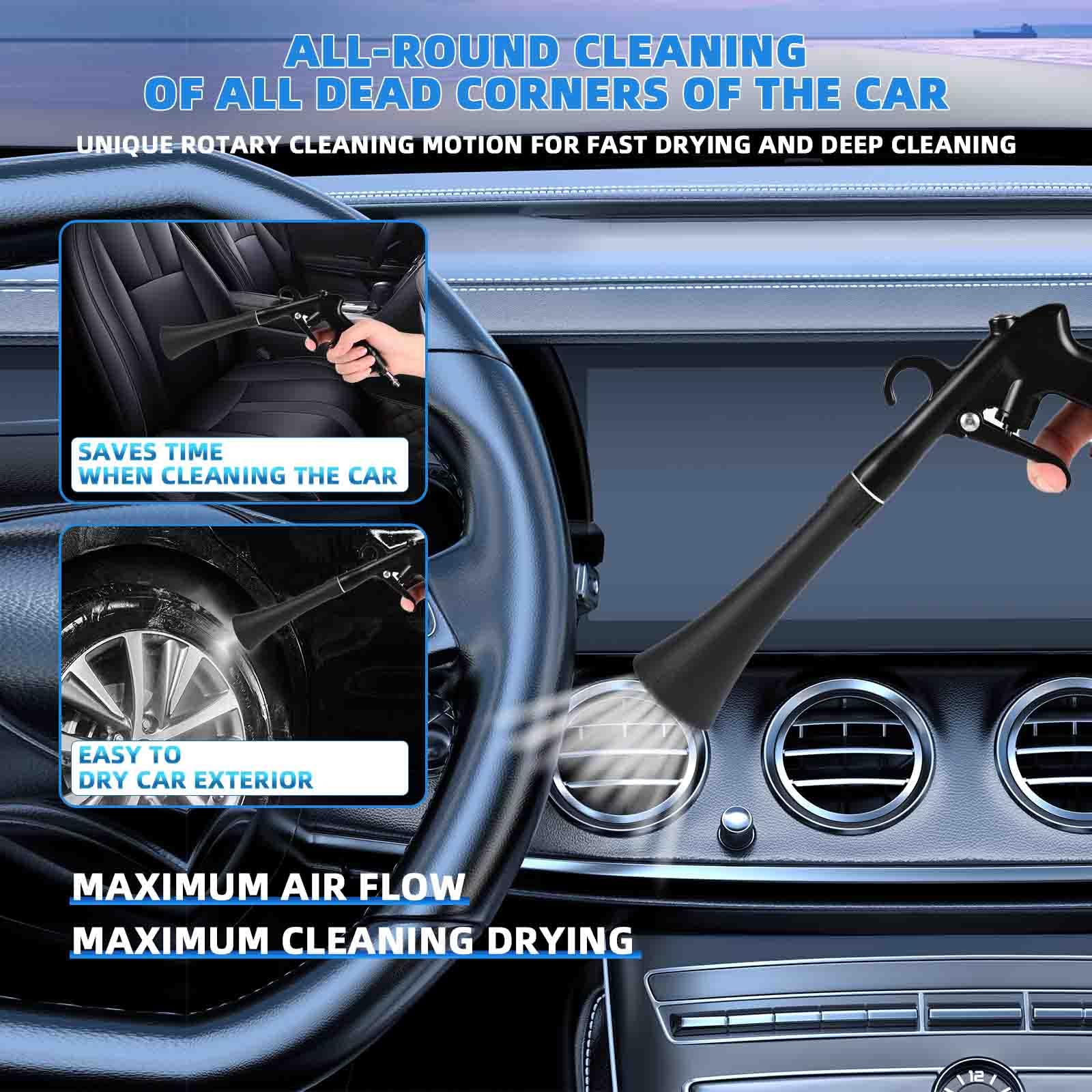 Car Cleaning Gun,High Pressure Air Blow Gun,Fast Interior Dryer Car Detailing Kit,Car Detailing Tools for Quickly Blowing Dust and Dirt Away Working with Compressed Air(2 MORE REPLACEMENT BRUSH HEADS)