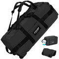 STOVER 45/80/100L Rolling Duffel Bag with Wheels, X-Large Durable Travel Duffle + Toiletry Bag, Heavy Duty, Packable with Shoulder Straps- Use as Luggage or Backpack, Men/Women (Black)