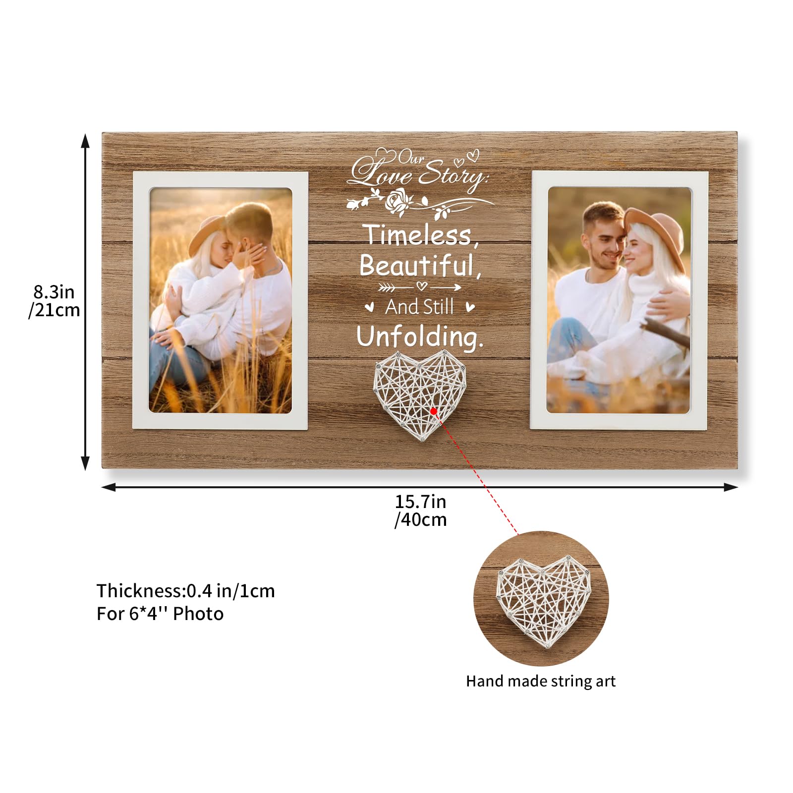 SOUHONEY Personalized Wedding Gifts for Couples 2026, Picture Frame Gifts for Engagement Wedding Anniversary - Wooden Double Picture Frames 4x6 - Couples Newlyweds Picture Frame (Love Story)