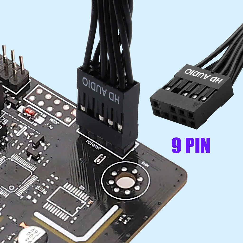 ELFJMZP 30cm PC Motherboard Front Audio Extension Cable - Male to Female, Black Ribbon, HD Audio 9PIN Connector, 24AWG Tinned Copper - Ideal for ATX Front Audio Extension & Neat Cable Management
