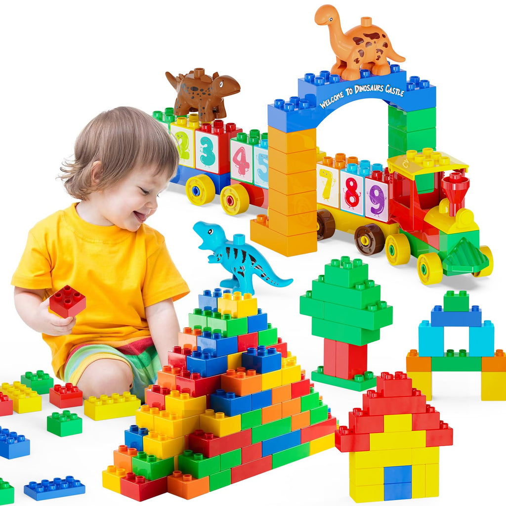 Anpcso Building Blocks for Toddlers 2-5 Including Dinosaurs Cars, 116-piece Large Classic Building Bricks Set, Educational Toys for Children Boys Girls All Ages, Compatible with All Major Brands