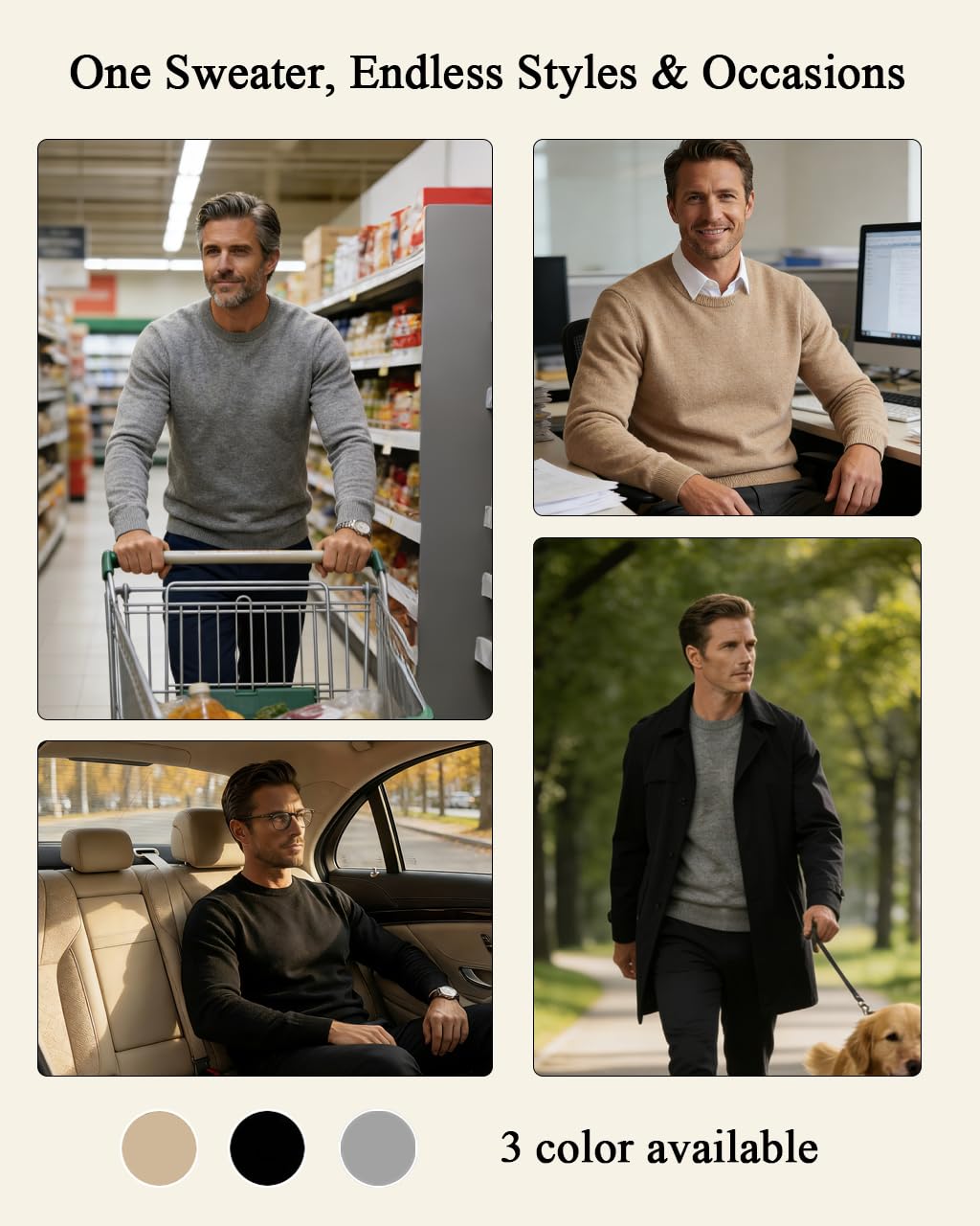 Men’s Daily Cashmere Sweater – 100% Pure Cashmere Crew Neck Pullover, Soft Lightweight Knit (US, Alpha, Medium, Regular, Regular, Camel)