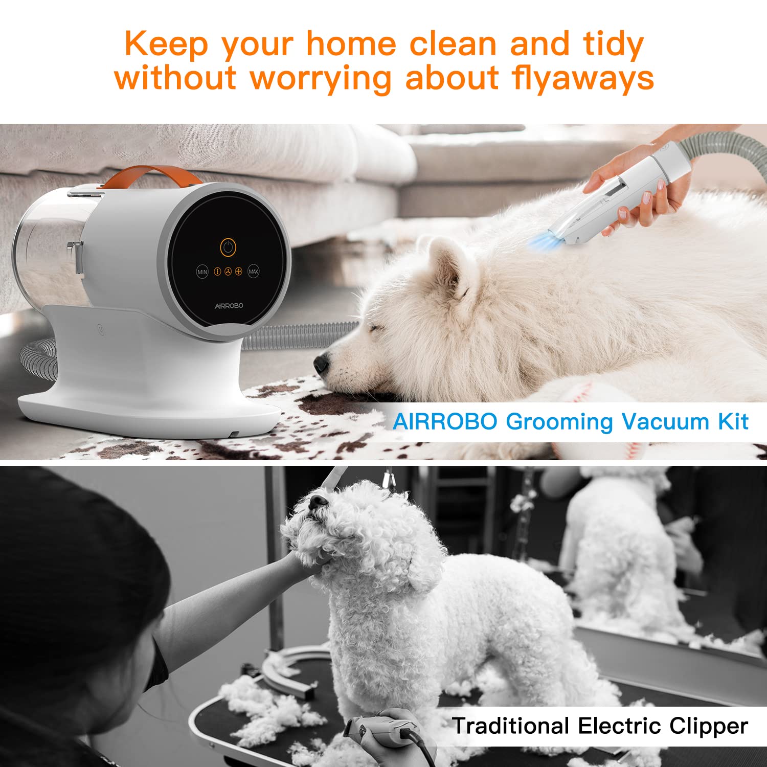AIRROBO Dog Grooming Vacuum Kit,12000Pa Strong Pet Vacuum for Shedding,Grooming Hai,Quiet,PG100,2L Large Capacity