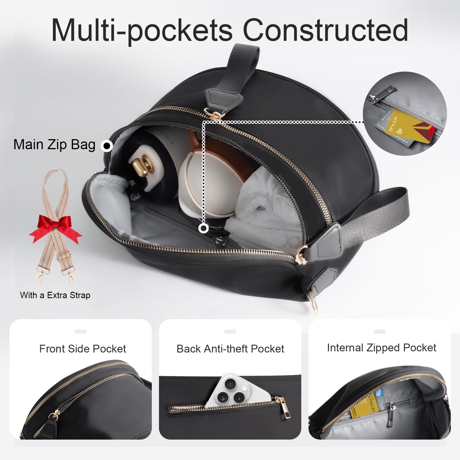 X-KIDS Bum Bags for Women Checkered Crossbody Bag Large Nylon Belt Purse Fanny Packs, Bonus with a Extra Strap