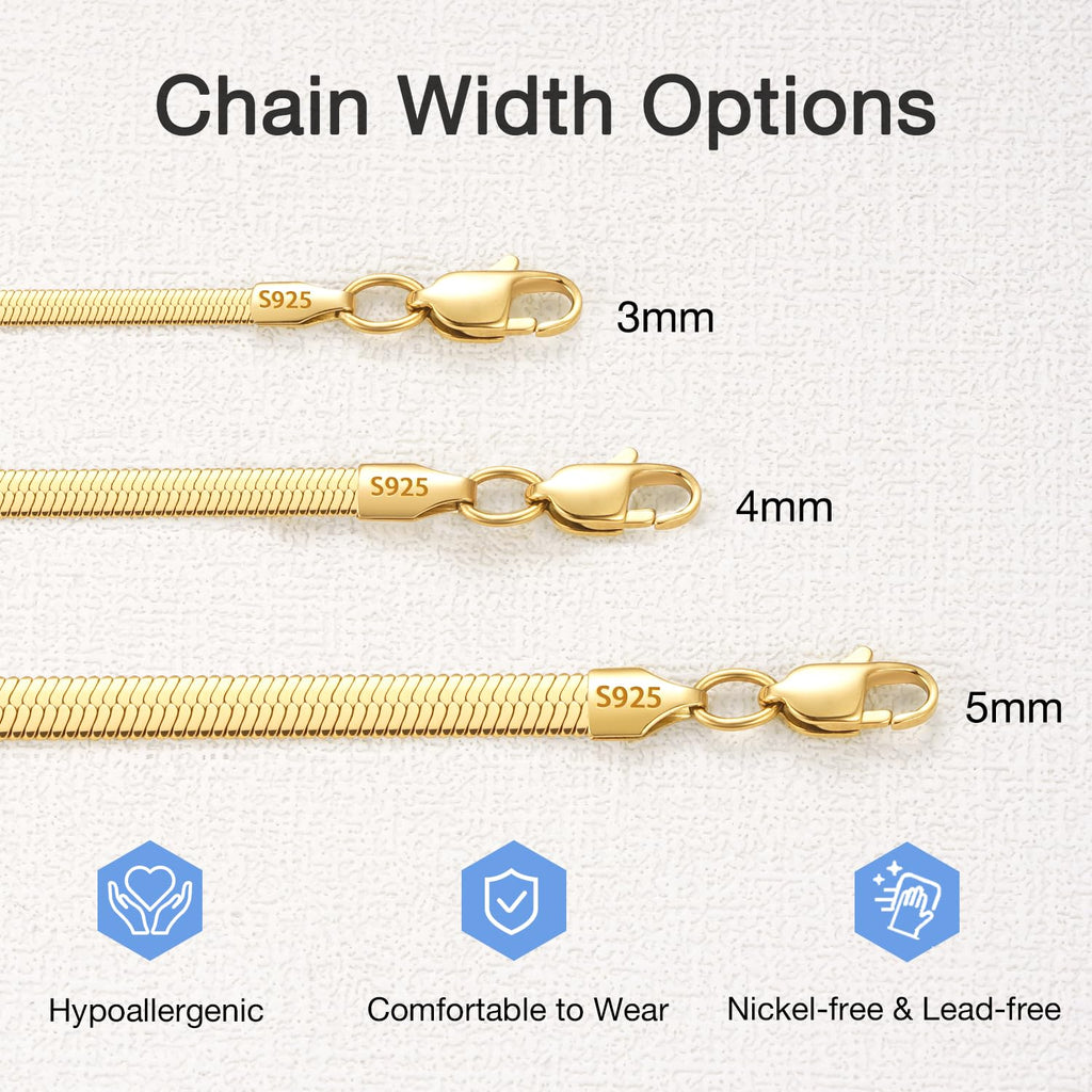 Jewlpire 18K Gold Plated Snake Chain Necklace for Women, 3mm Herringbone Necklace Choker Necklaces for Women, Women Chain Necklaces 16 Inch