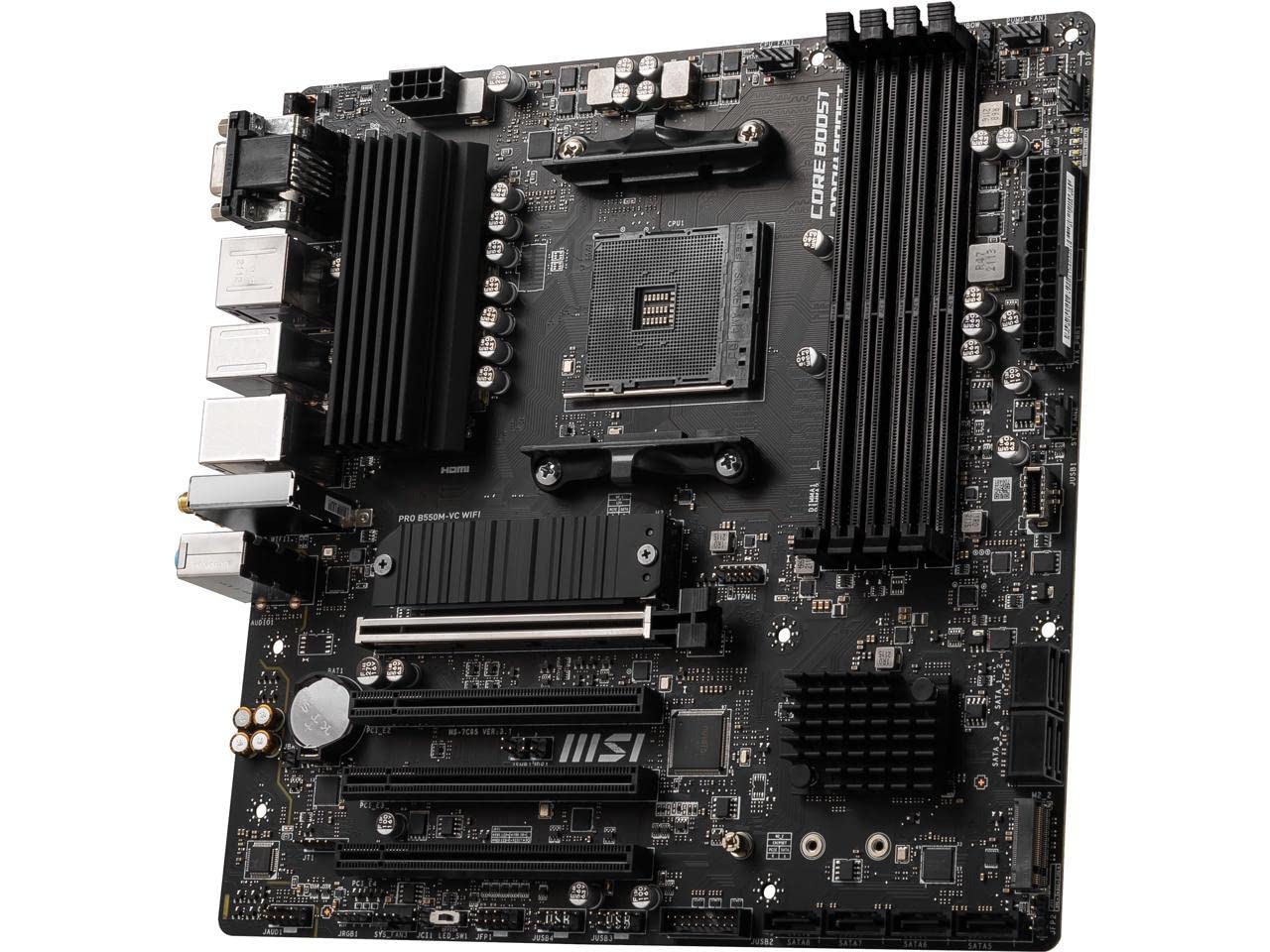 MSI PRO B550M-VC WiFi ProSeries Motherboard (AMD Ryzen 5000 Series, AM4, DDR4, PCIe 4.0, SATA 6Gb/s, M.2, USB 3.2 Gen 2, HDMI/DP, Wi-Fi 6E, Bluetooth 5.2, mATX)