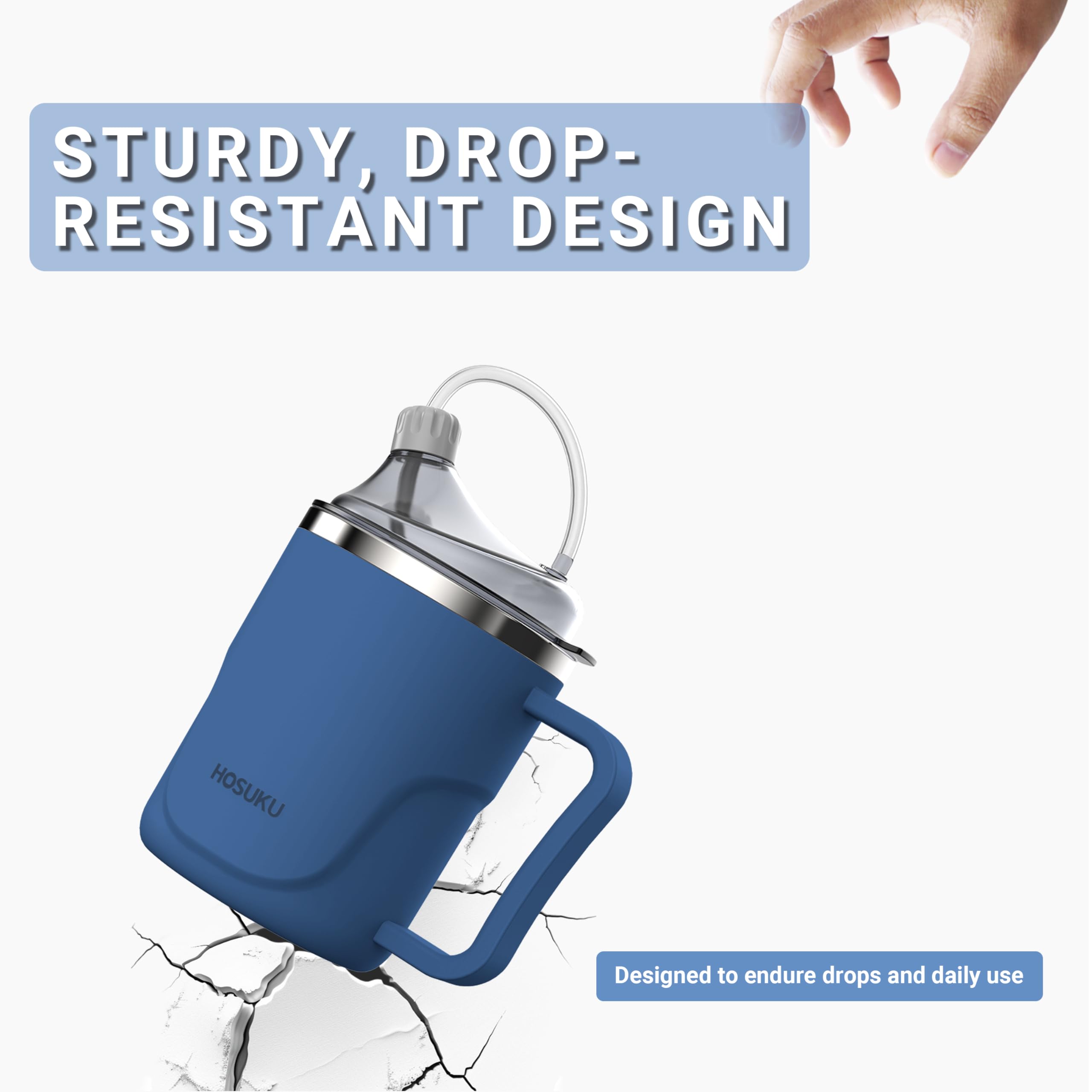 HOSUKU Spill-Proof Cup for Elderly, 13.5oz Stainless Steel Sippy Cup with Straw, Ideal for Seniors and Adults, Great for Water, Milk, and Soup (Blue), Health & Household Supplies
