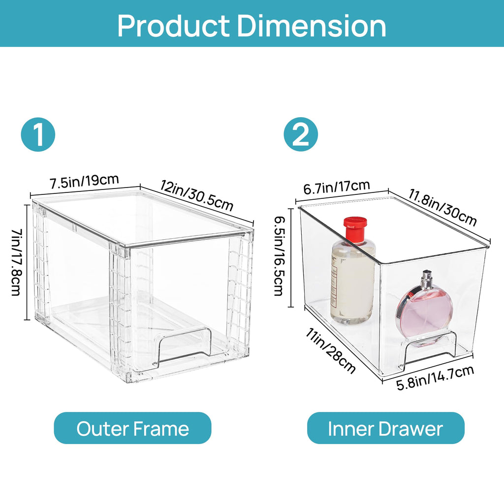 Vtopmart 4 Pack Large Stackable Storage Drawers,Easily Assemble Acrylic Bathroom Closet Undersink Organizers and Storage,Plastic Bins for Kitchen Cabinets,Pantry,Makeup,Medicine Organization