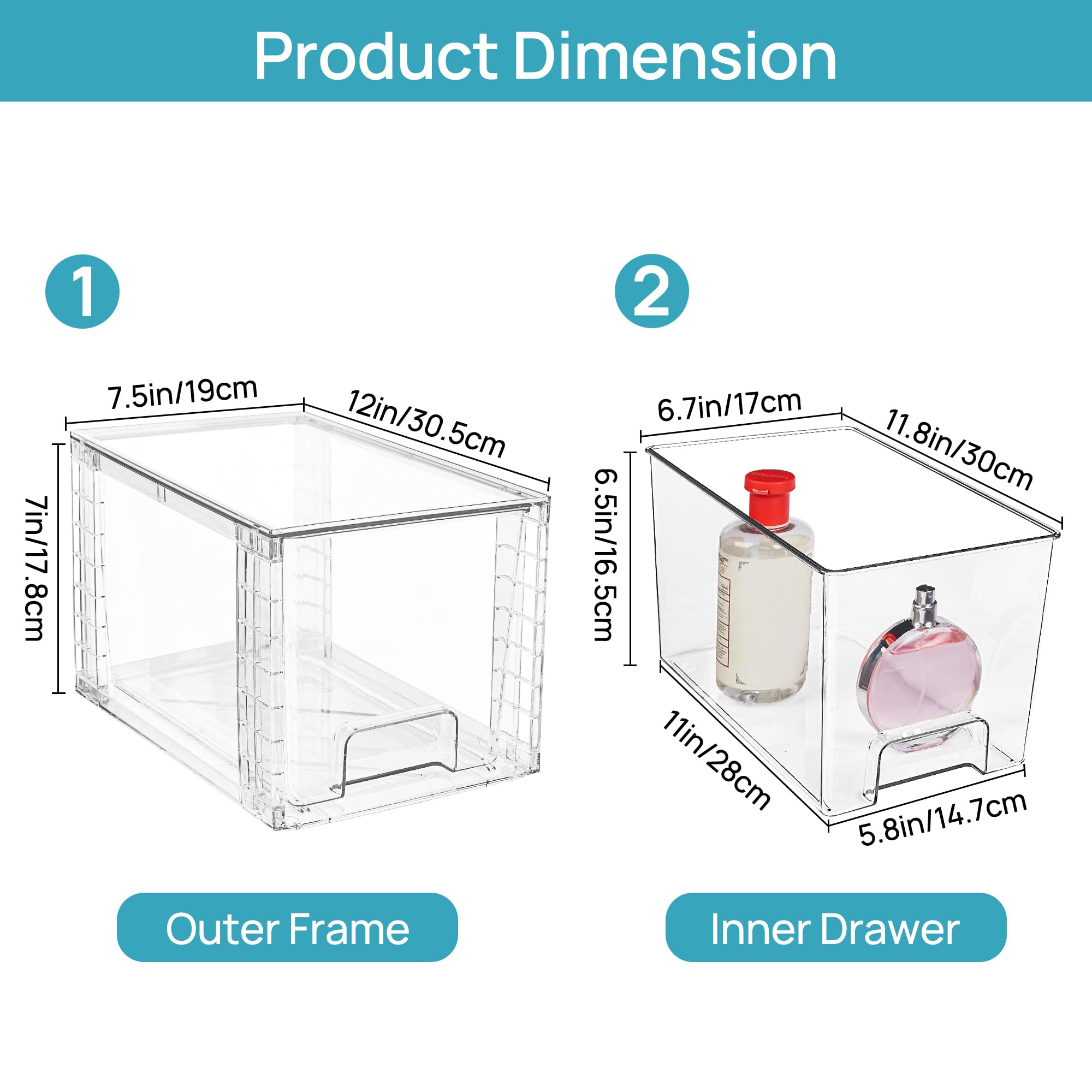 Vtopmart 4 Pack Large Stackable Storage Drawers,Easily Assemble Acrylic Bathroom Closet Undersink Organizers and Storage,Plastic Bins for Kitchen Cabinets,Pantry,Makeup,Medicine Organization